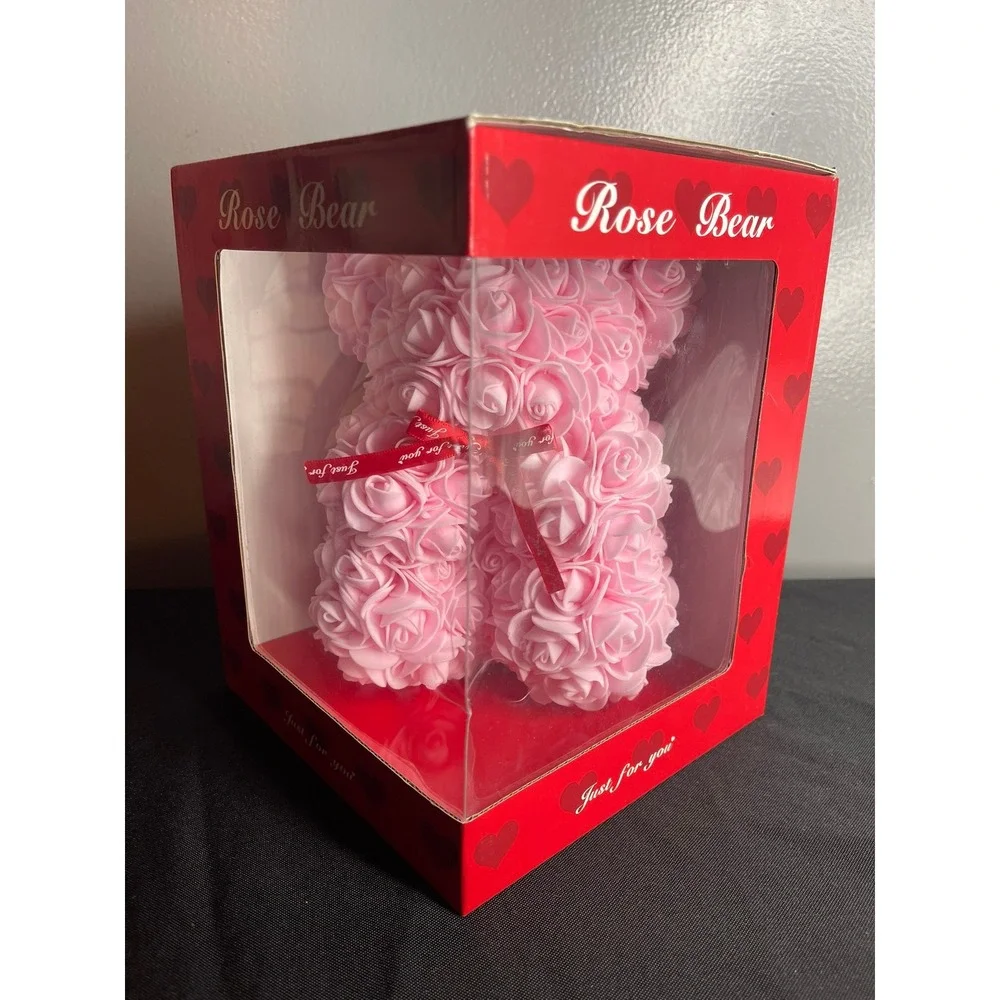 Pink Rose Bear Artificial Flower Teddy Bear in Gift Box 55775 Major Trading Inc
